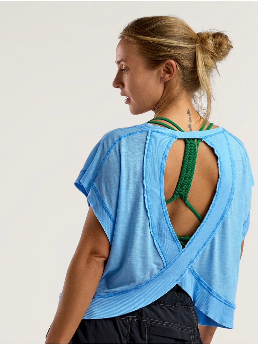 FP Movement by Free People My Time Tee Light Blue Open-Back Crop Top NWOT